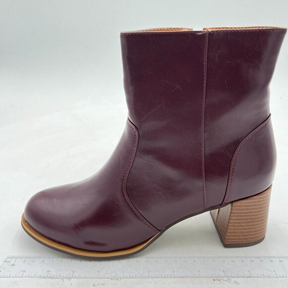 Wine Women Round Toe Ankle Boot Retro Side Zipper Block Heel Boots Office Shoes - Picture 1 of 6
